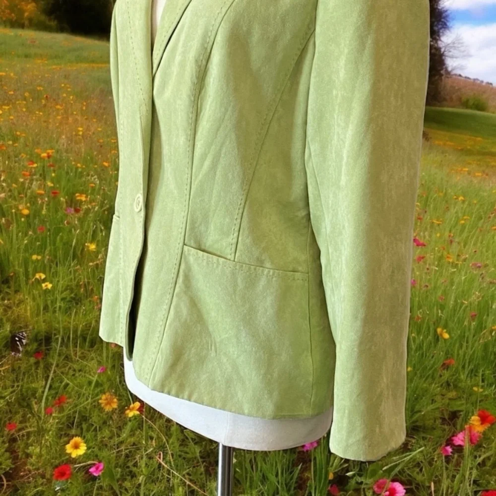 Green Faux Suede Blazer Jacket By Kim Roger’s Signature